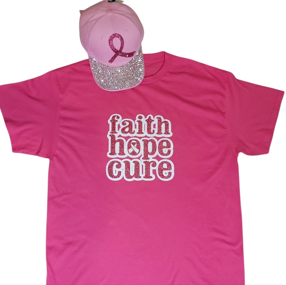 PINK FAITH, HOPE & CURE T-SHIRT - Picture 2 of 4